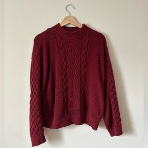 Urban Outfitters Austin Mock-Neck Cable Knit Cozy Burgundy Sweater